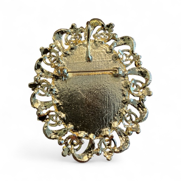 Limoges-Style Pendant Brooch - Filigree & Cobalt Enamel Courting Couple 2.5” - Picture 4 of 7